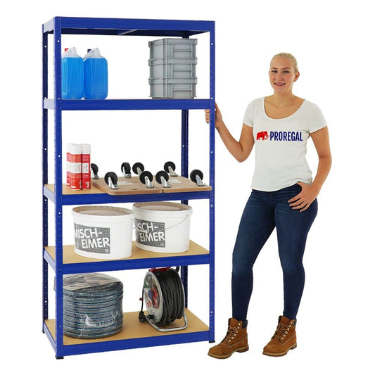 PROREGAL Mega Deal 5er-Set Schwerlastregale Slim Elephant 180x90x45cm mit 5 Ebenen Fachlast 350kg Blau