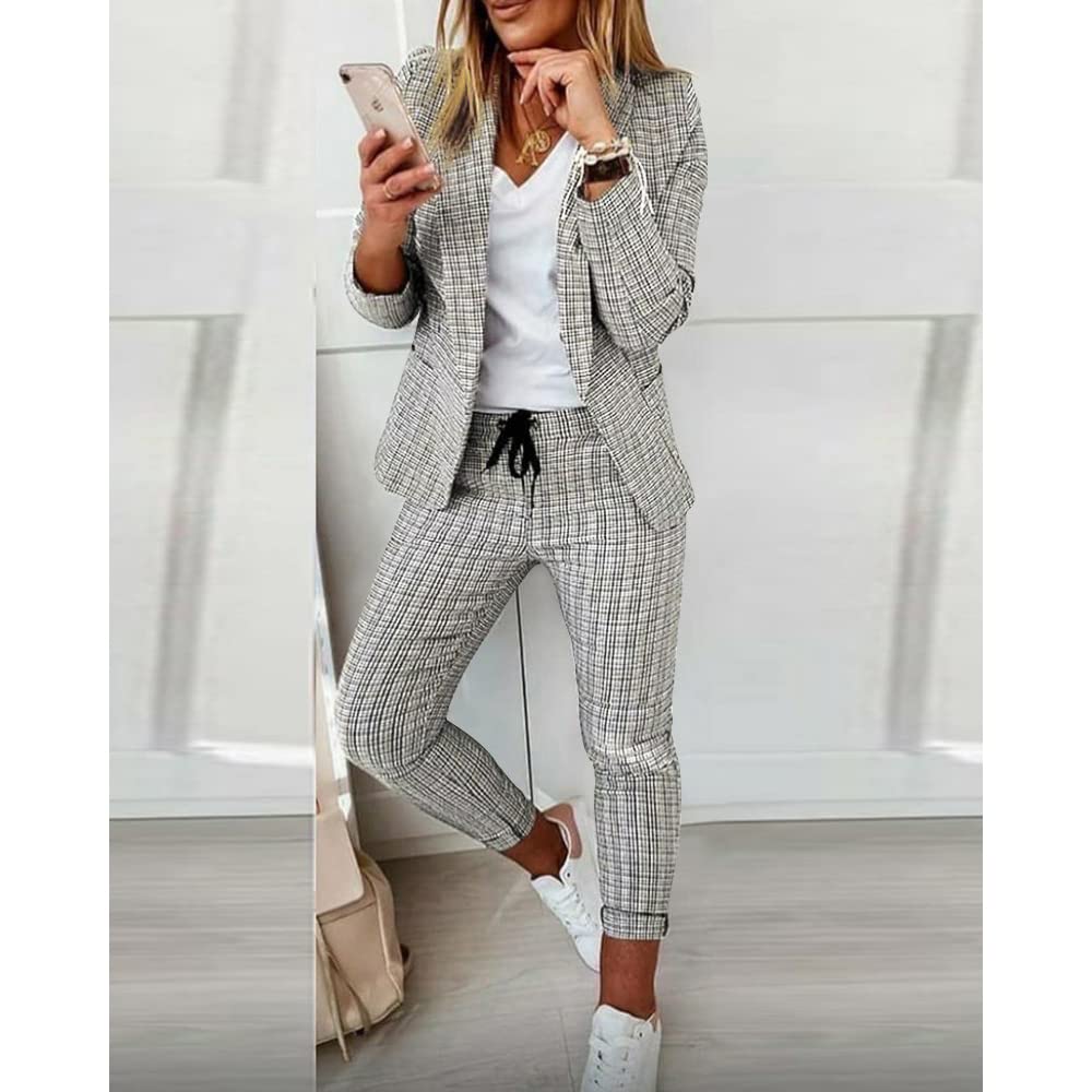 Godoboo Damen Business Anzug Set Hosenanzug Blazer Hose Zweiteiler Slimfit Streetwear Damen Anzug Damenanzug Mode 2 Stück Set