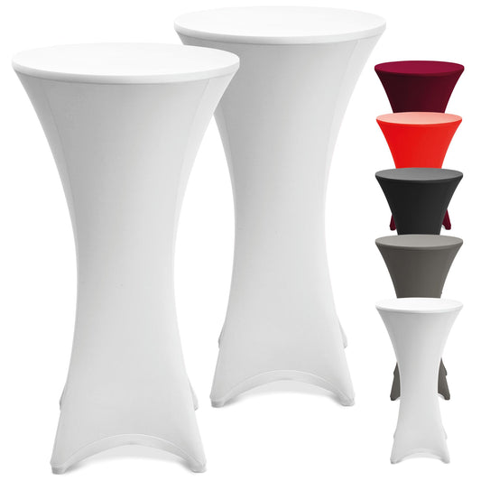 Beautissu 2er Set Stretch Stehtisch Husse Weiß Ø 70-75 cm Stella – Verstärkung im Fußbereich & 40°C waschbar, rutschfest & bügelfreie Husse für Stehtisch & Bistrotisch als Tisch-Überzug