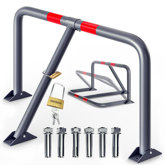 DEUBA® Parkpfosten Parkplatzsperre 3 Schlüssel Sperrpfosten klappbar Vorhängeschloss Stahl Robust Parkplatzbügel