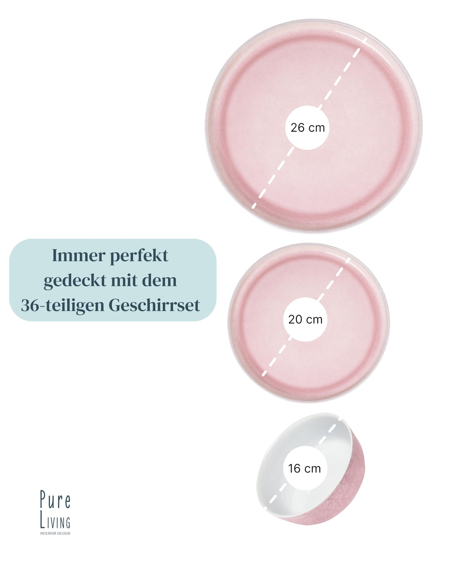 Steingut Geschirrset 12 Pers. Ibiza 36-tlg Hochwertiges Mediterranes TEST SEHR GUT Steingut Geschirr Set - Schüssel- und Teller Set - Tafelservice 12 Personen Geschirrsets Pure Living Beige und Rose