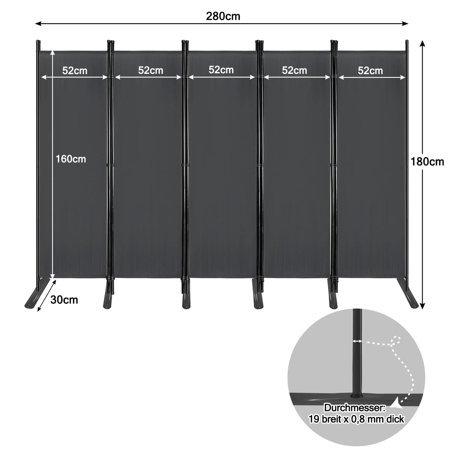 Froadp 280x180cm Klappbare Paravants mit Erdnägeln & Bändern Freistehend Stellwand Faltbare Umkleide Privatsphäre Raumteiler Windschutz Trennwand Sichtschutz Raumtrenner für Balkon Patio (Anthrazit)