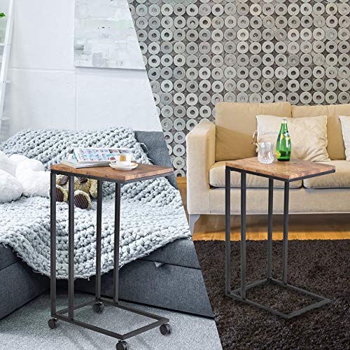 Casaria® Beistelltisch mit Rollen 50x35x70cm C Form Holz Metall Modern 40kg Belastbarkeit Wohnzimmer Schlafzimmer Sofatisch Kaffeetisch Nachttisch Schwarz