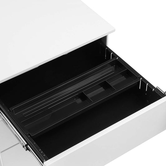 SONGMICS Rollcontainer, Metallschrank, mobiler Aktenschrank, Druckertisch, abschließbar, 3 Schubladen, Unterschrank, vormontiert, Büro, Homeoffice, 45,1 x 39 x 53,8 cm, wolkenweiß OFC63WT