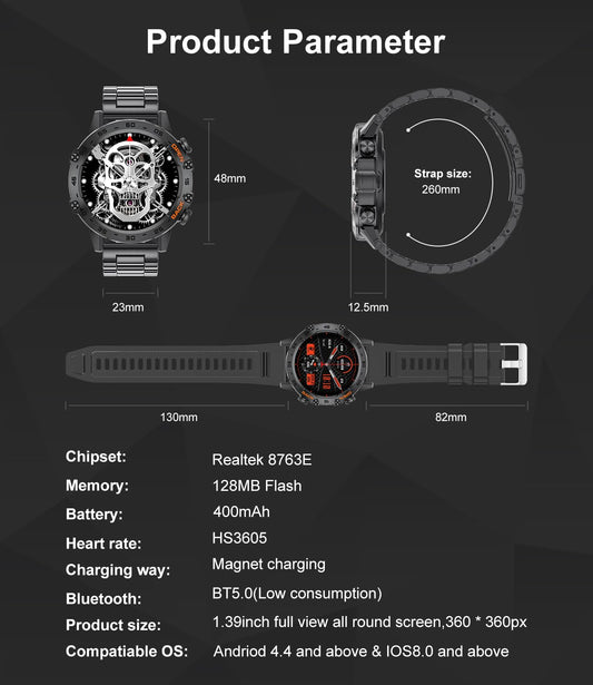 LIGE Smartwatch Herren mit Metallband, 1,39 Zoll Militär Smart Watch mit Herzfrequenz, Blutdruck, Schlafüberwachung für Android iOS, 100+ Sportmodi Fitnessuhr, IP67 Wasserdicht, Bluetooth Anrufe