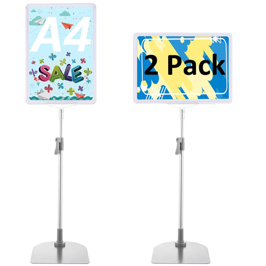 AKOLAFE 2 Stück Infoständer A4 Weiß Plakatständer A4 Höhenverstellbar 38-65cm Aufsteller Din A4 Edelstahl Informationsständer Präsentationsständer mit Sicherheitsecke Werbeständer