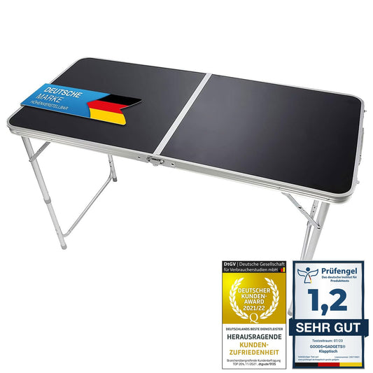 Klappbarer Multifunktionstisch Mehrzwecktisch Campingtisch Klapptisch Markttisch höhenverstellbarer Tapeziertisch Beistelltisch zum Campen im Garten für Festivalls Märkte (Schwarz: 120 x 60 cm)