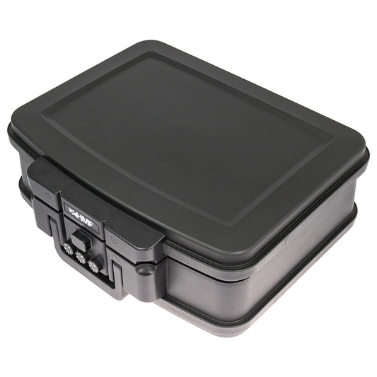 HMF 250437 Feuerfeste Wasserdichte Dokumentenbox mit Zahlenschloss | DIN A4 | 44,5 x 16,5 x 33 cm | Schwarz