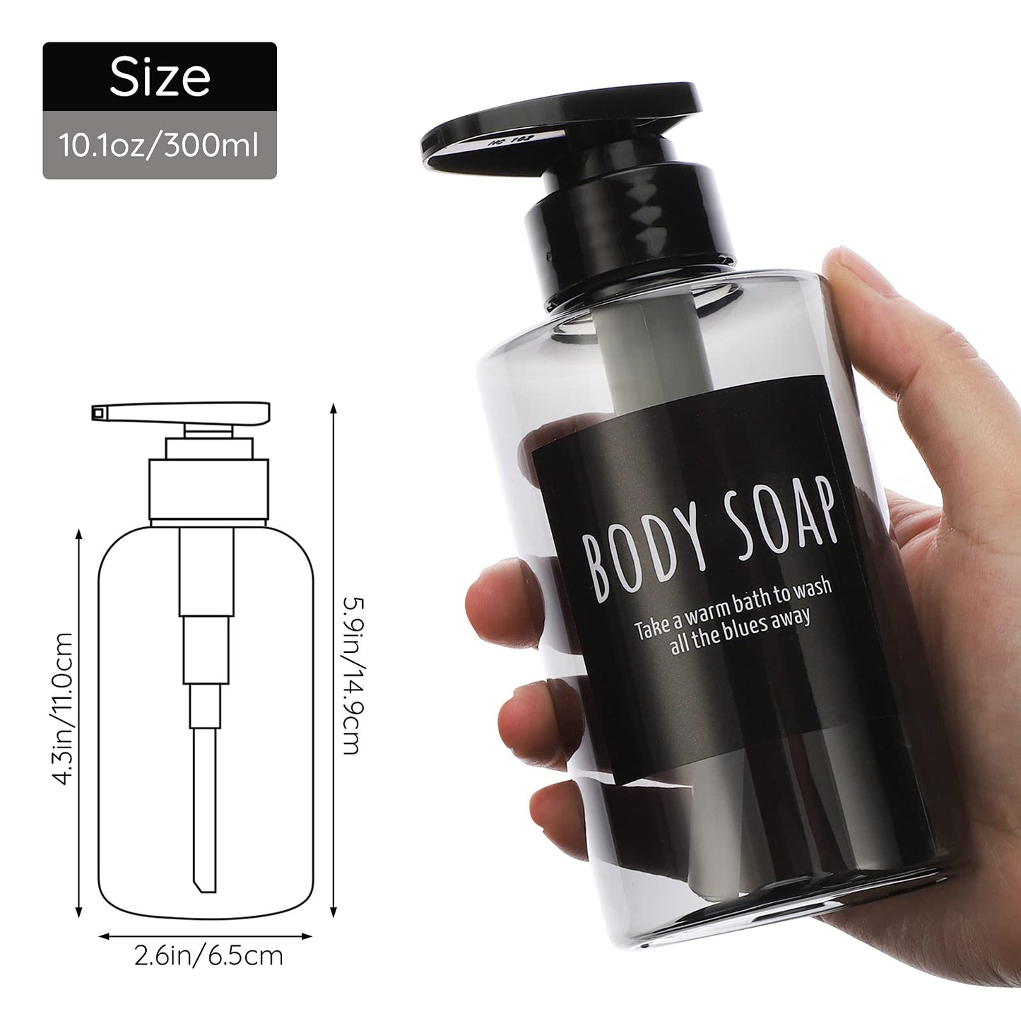 300ml Leere Shampoo-Flasche, Segbeauty 3pcs Kunststoff-Pumpspenderflasche, 10,1 Unzen Nachfüllbare Shampoo-Pumpflaschen für die Dusche Körperseife Haarspülung Hotel Badezimmer Grau