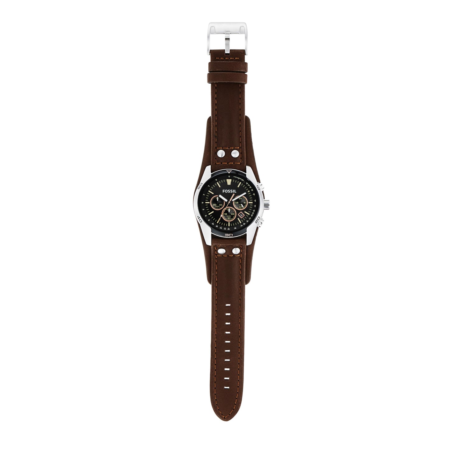 Fossil Coachman uhr für Herren, Chronographenwerk mit Edelstahl- oder Lederarmband, Schwarz, 44MM