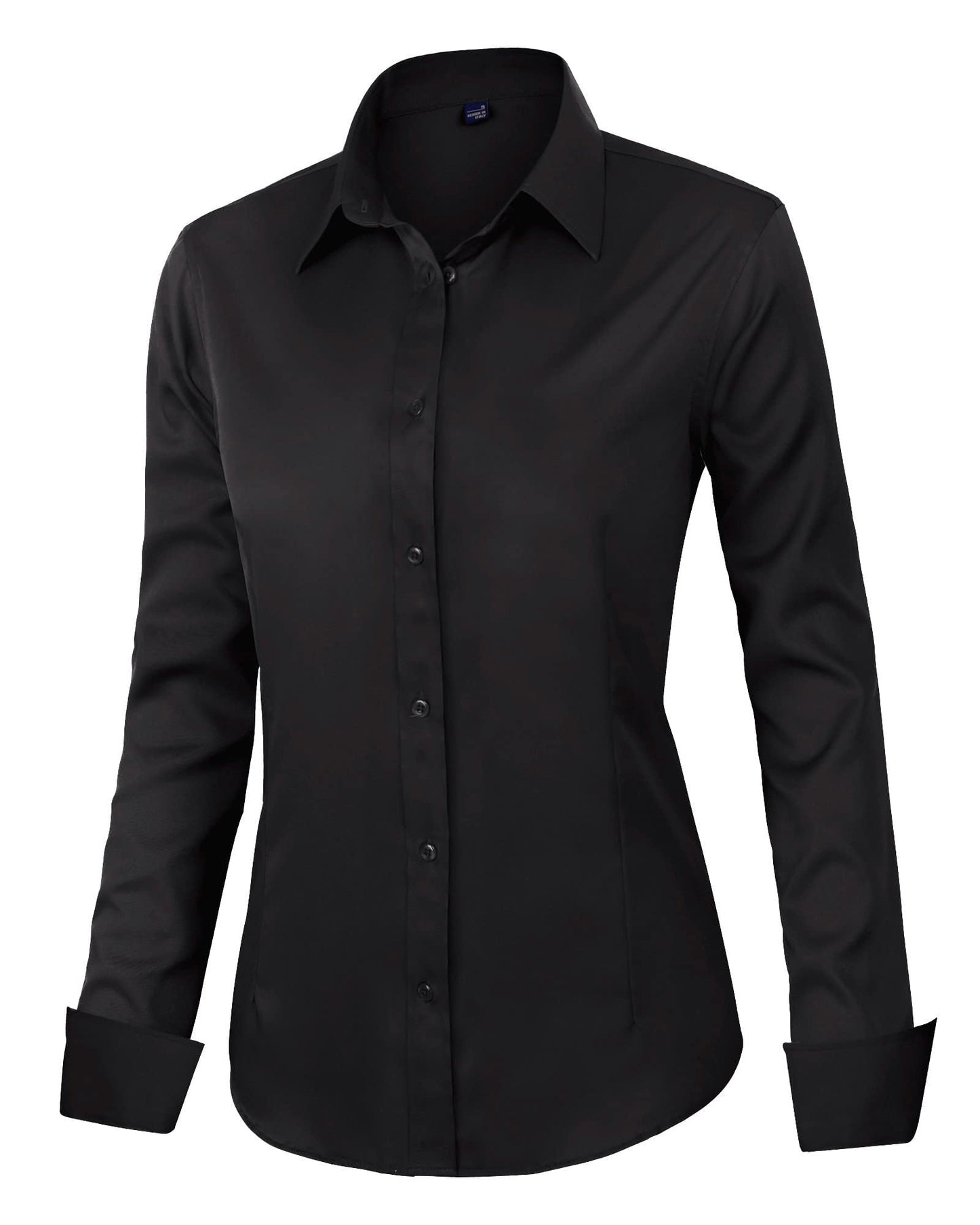 J.VER Bluse Damen Casual Business Bluse Damen Button Down Shirts Klassische Langarm Kragen Tops Bügelleichtes Modern Oberteil,Schwarz,3XL