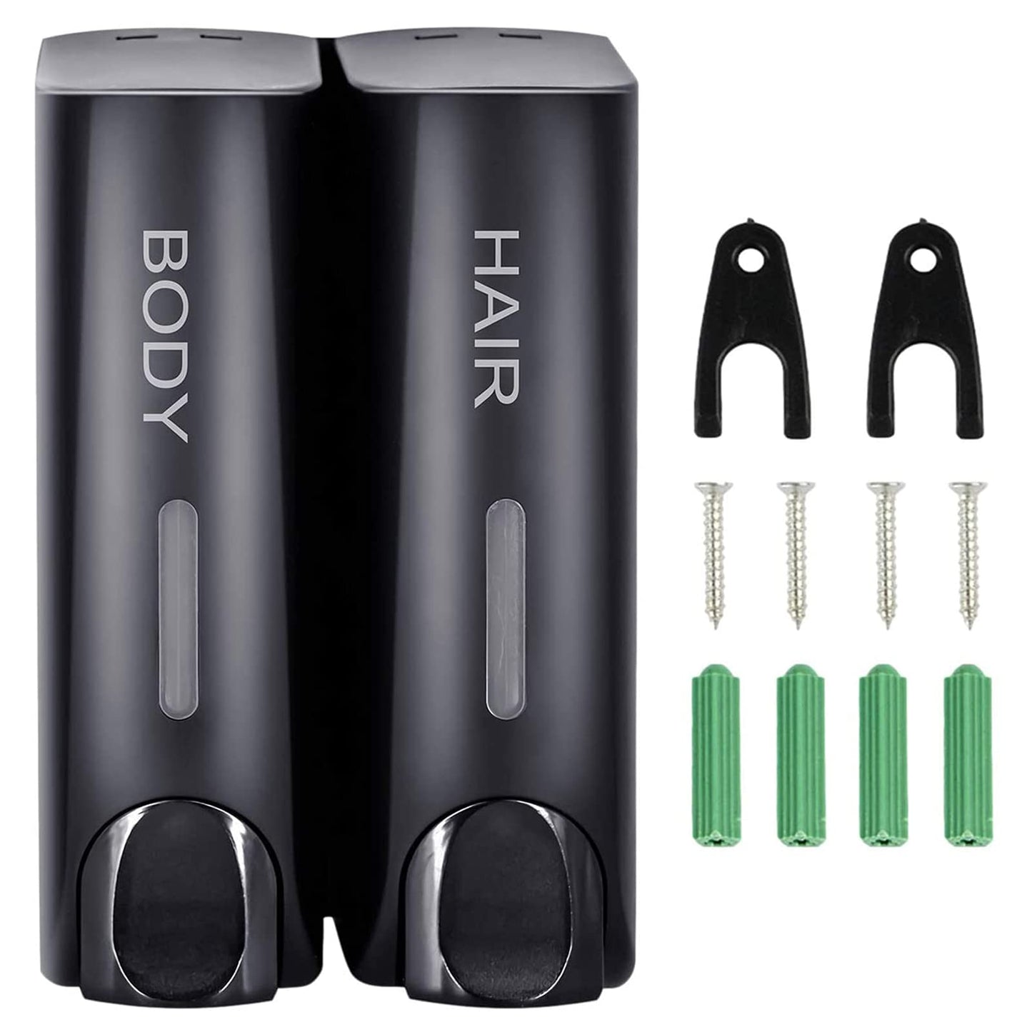 ILIKEPOW Shower Dispenser Wandhalterung Seifenspender Hotel Seifenspender Dusche Duschgel Spender für Shampoo, Spülung, ABS Schwarz (2 x 350ml)