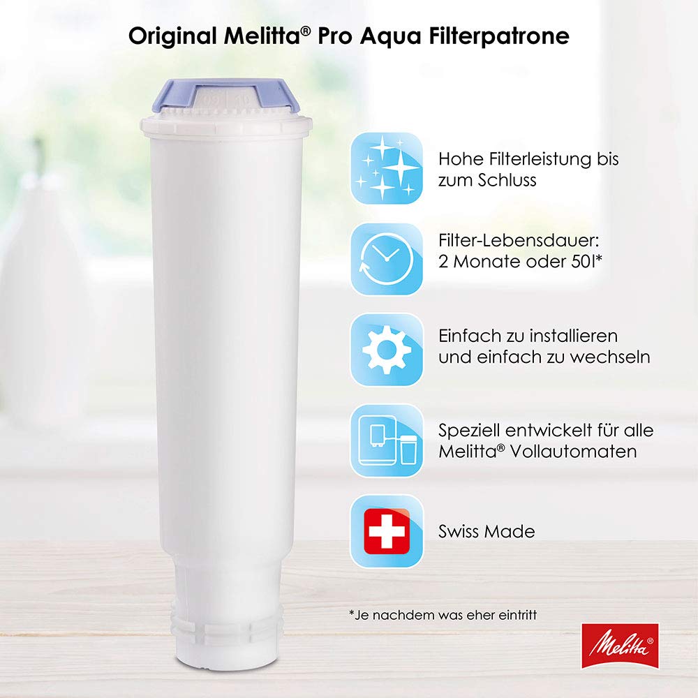 Melitta Filterpatronen Pro Aqua (3 Patronen) – Kalkfilter für Kaffeevollautomaten, verhindern Kalkablagerungen & reduzieren Schadstoffe für den besten Kaffeegeschmack