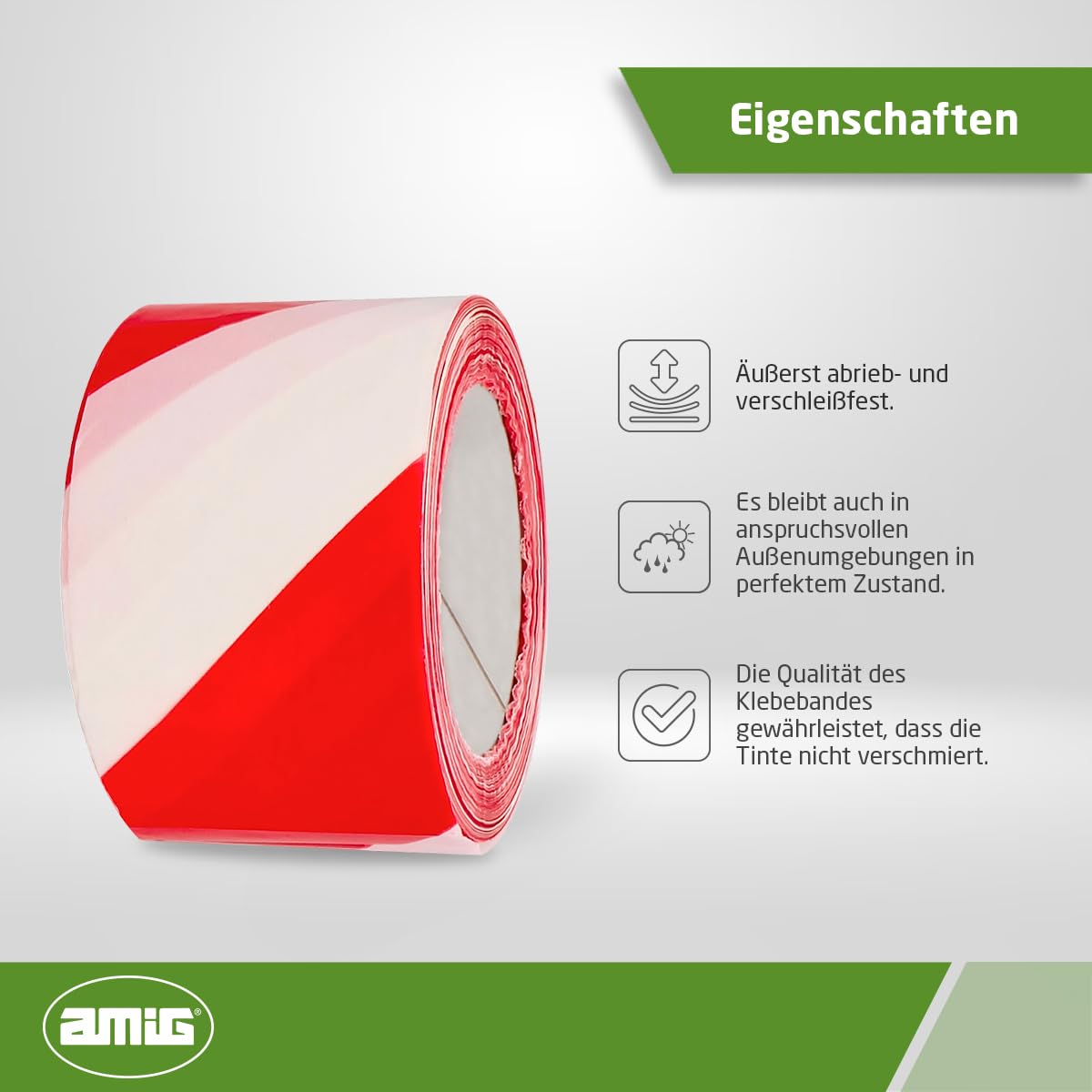 Amig - Absperrband | Hergestellt aus Niederdruck - Polyethylen LDPE | Maße: 200 m Länge x 70 mm Breite | Signalband zur Abgrenzung von Sicherheitsbereichen | Farbe: Rot und Weiß