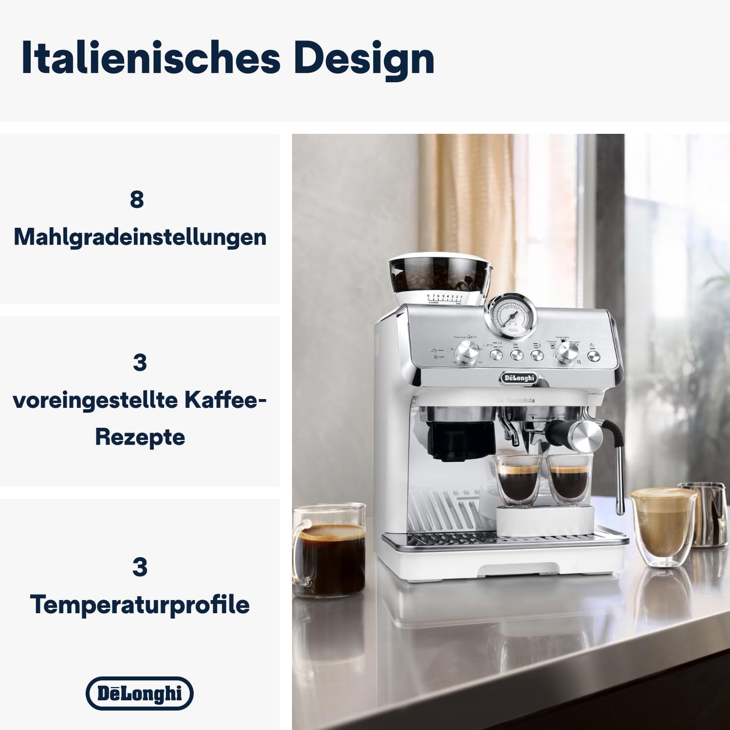 De’Longhi La Specialista Arte EC9155.W Siebträgermaschine, Weiß, mit Mahlwerk, 15 Bar, My LatteArt-System, Barista-Kit, 1,7L Tank, 1550W