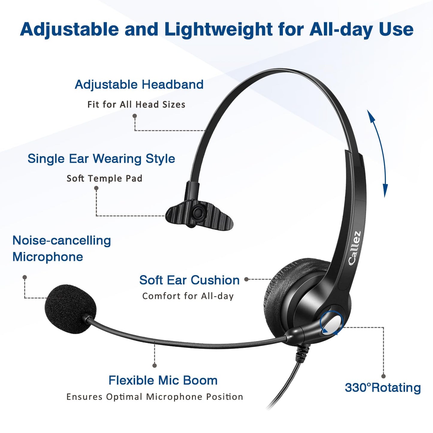 USB Headset PC für Business UC Skype Lync SoftPhone Call Center Office, PC Kopfhörer mit Mikrofon Noise Cancelling & Lautstärkeregler, Kristallklar Chat, Super Leicht, Ultra Komfort