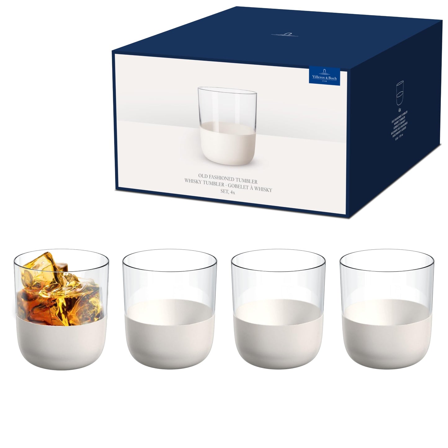 Villeroy & Boch – Manufacture Rock blanc Whisky-Tumbler Set 4 teilig Weiß, Whiskeybecher, Whiskey Gläser Set, Bargläser, Außergewöhnliche Gläser, Handbemalte Whiskeygläser, Kristallglas