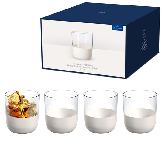 Villeroy & Boch – Manufacture Rock blanc Whisky-Tumbler Set 4 teilig Weiß, Whiskeybecher, Whiskey Gläser Set, Bargläser, Außergewöhnliche Gläser, Handbemalte Whiskeygläser, Kristallglas