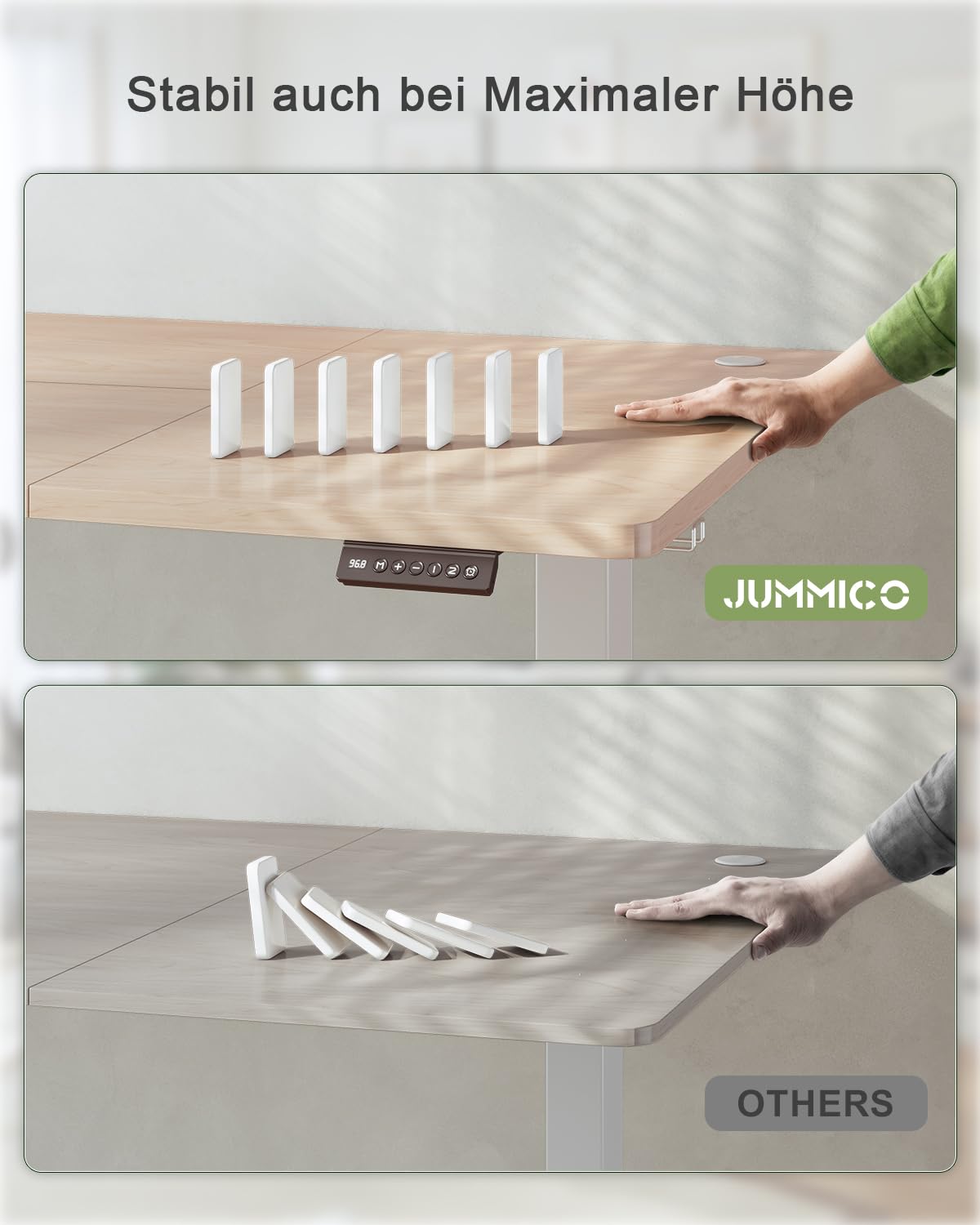 JUMMICO Elektrisch Höhenverstellbarer Schreibtisch 180 × 80 cm – Beige, mit USB & Memory