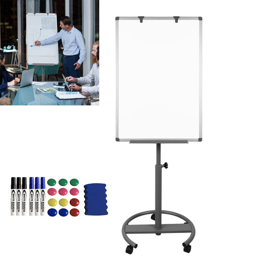 YRHome Flipchart mit Rollen 60x90 cm Whiteboard auf Rollenfuß Mobil Flipchart höhenverstellbar Staffelei Magnetisch Beschreibbar Abwischbar Präsentationstafel Papierhalter (Rundfuß mit Rollen)