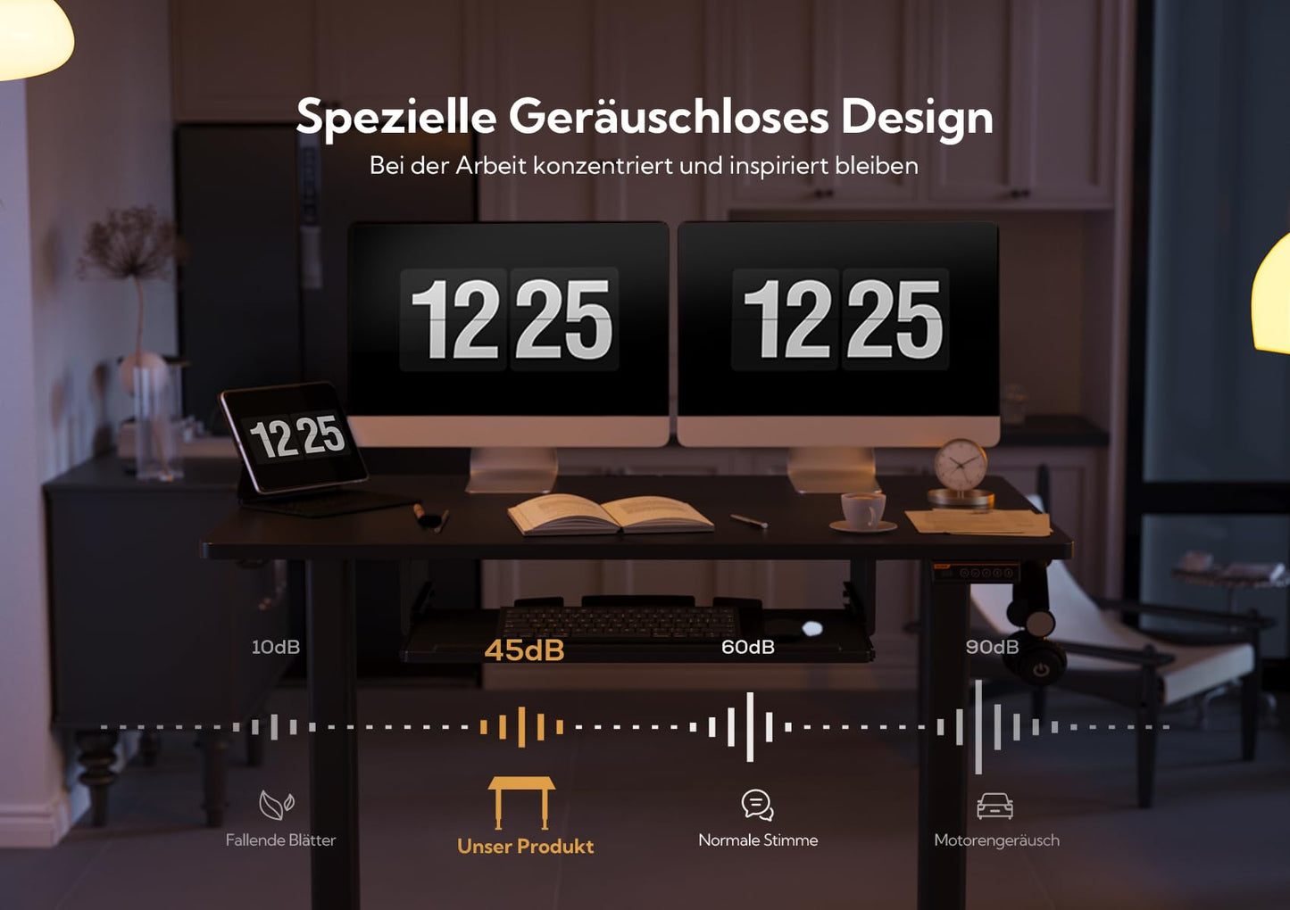 Claiks Schreibtisch Höhenverstellbar Elektrisch mit Tastaturablage, 120 x 60 cm Elektrischer Schreibtisch,Höhenverstellbarer Computertisch mit Memoryfunktion,Standing Desk,Schwarz