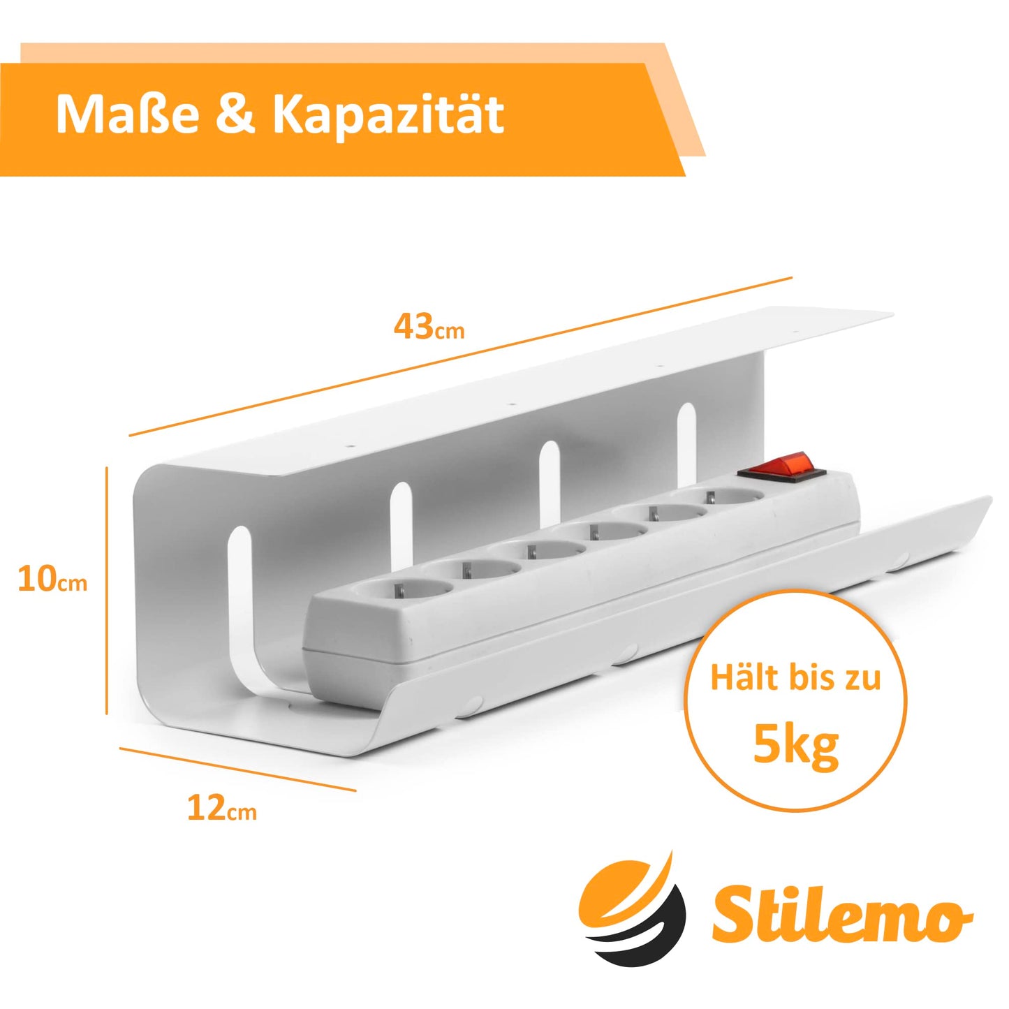 Stilemo® Kabelkanal Schreibtisch - Kabelmanagement Schreibtisch Organizer Kabeldurchführung - Cable Management Kabelhalter Kabelwanne Tisch - 43x12x10CM - Kabelkorb Weiß