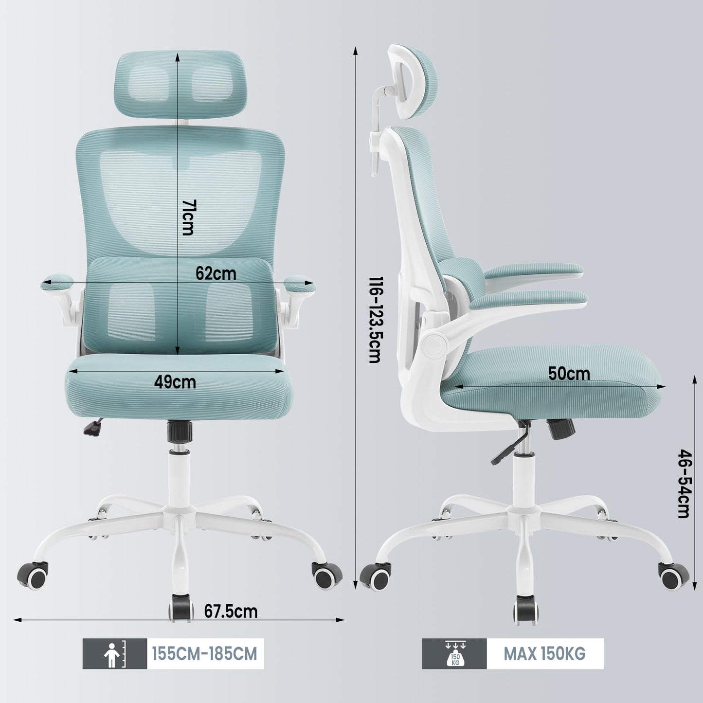 WOLTU ergonomischer Bürostuhl mit Netzstoff & Lendenstütze, Blau