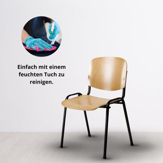 Topsit 4er-Set Stapelbare Besucherstühle mit Holz-Sitzfläche und schwarzem Metallgestell, Ideal für Konferenz und Wartebereiche