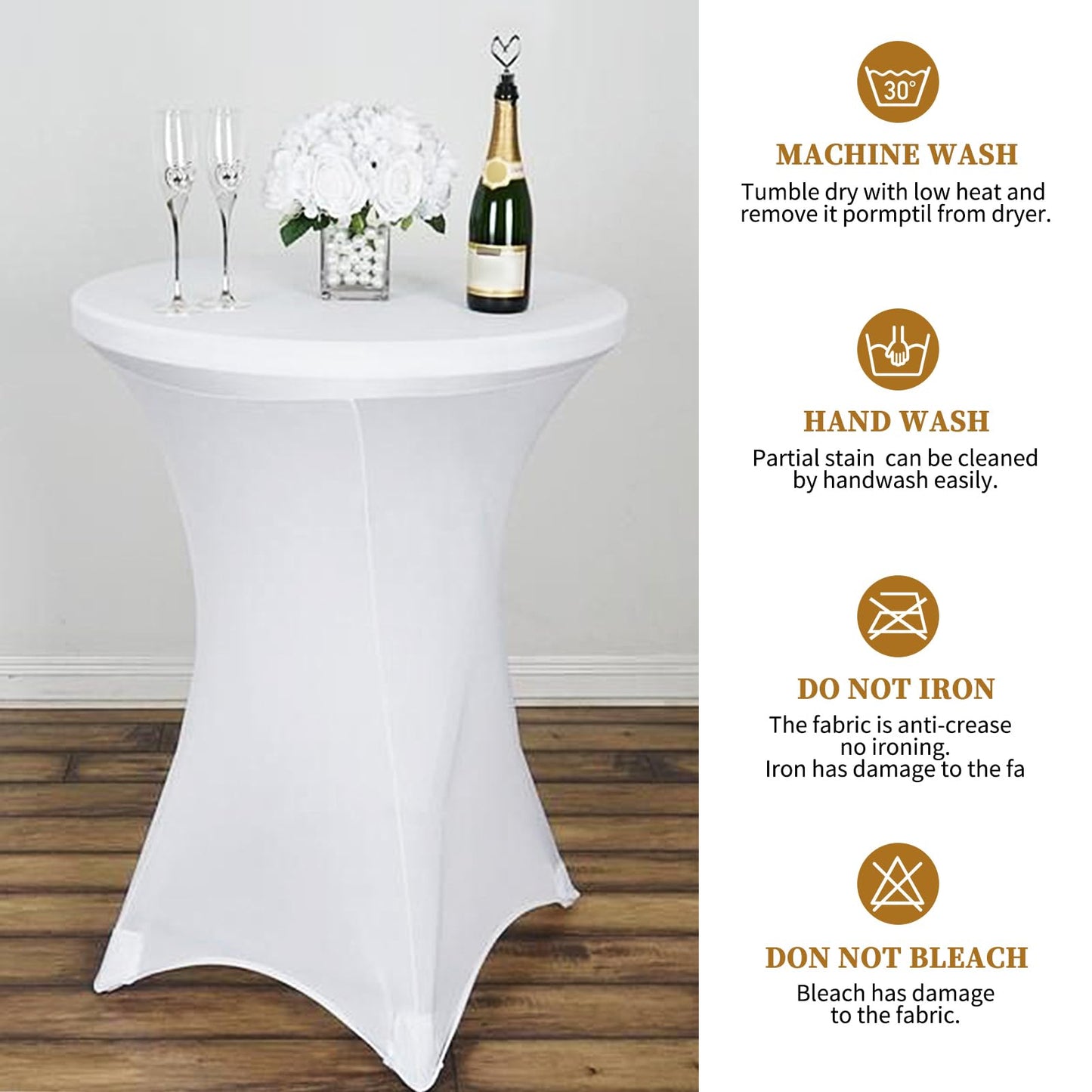 Showgeous 3er-Set Stretch Stehtisch Husse für Bistrotisch Ø 60-65 cm,Hussen Stehtische Weiß 60 cm,Verstärkung im Fußbereich,Stretchhusse Weiß Hussen für Stehtische und Bistrotische