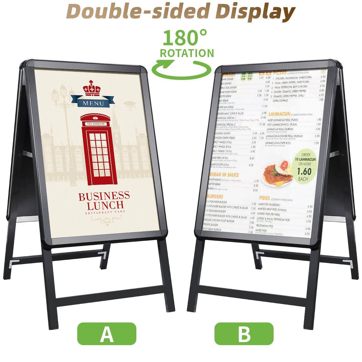 NewZeal Kundenstopper A1 beidseitig Plakatständer, Double Sided Display A-Board Poster Stand Sign Holder for Advertising, Black Coated Steel Metal Boards
