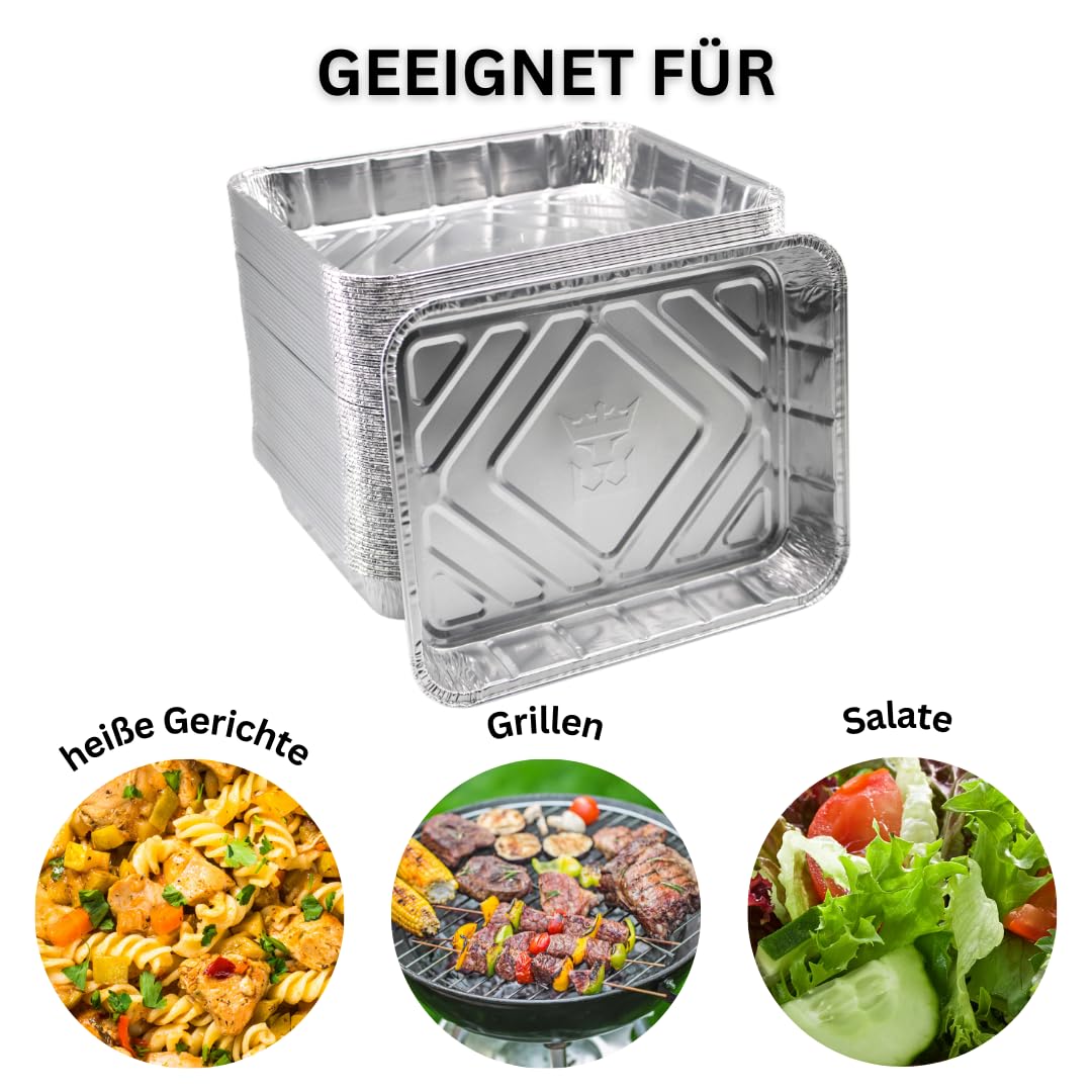 Enpack Aluschale R879-930G - 100 Stück Alu Grillschalen 226x176x30 mm - Feuerfeste Aluschalen 1000ml - Tropfschale/Fettauffangschale zum Grillen, Auflaufform - Aluschalen Grill - Grilltropfschale