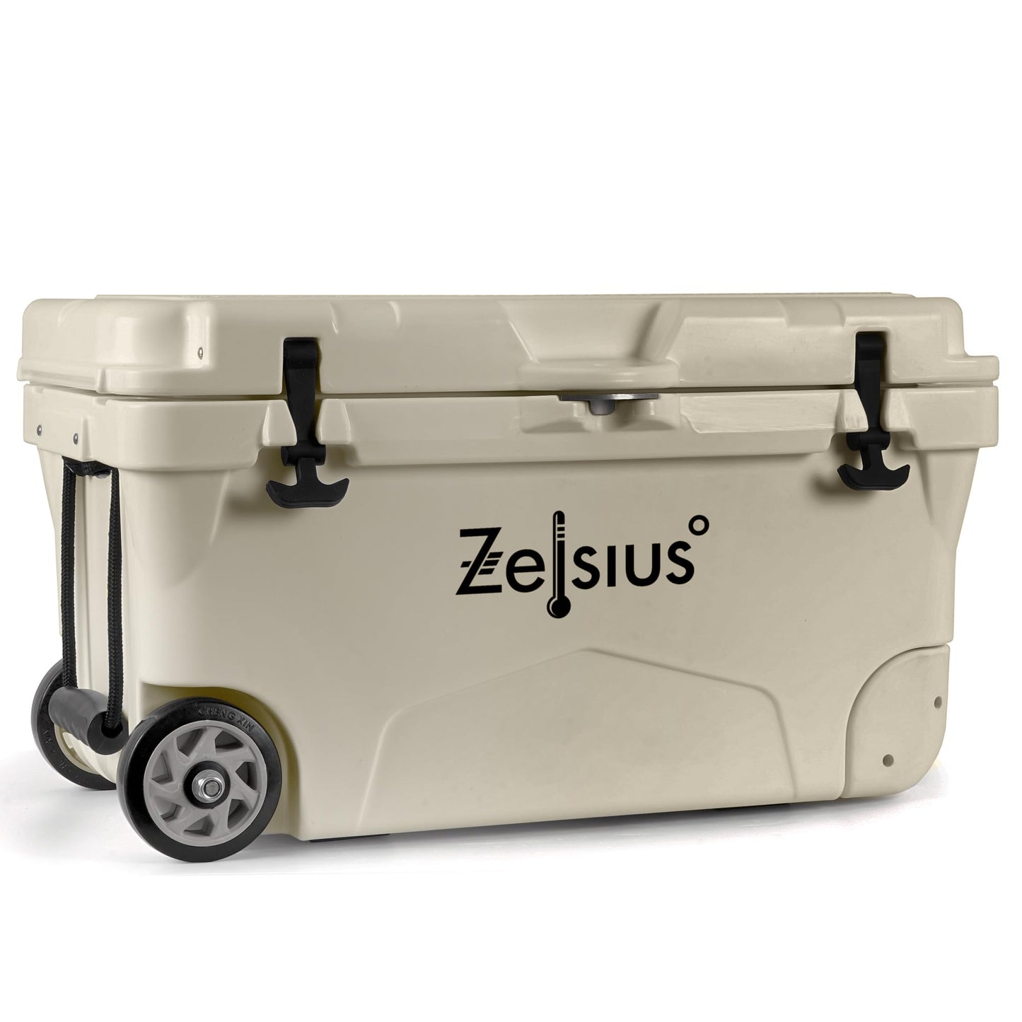 Zelsius Kühlbox 50 Liter mit Räder | Beige | Coolbox | Fahrbare Cooling Box ideal für Auto Camping Urlaub Angeln Freizeit Outdoor | Thermobox für Warm und Kalt