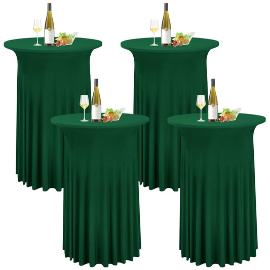 4er-Set Dunkelgrün Stehtisch Hussen für Bistrotisch 80 x 110 cm Spandex-Stretch Tischdecke mit Rock, Runder Cocktail-Tischrocke für Hochzeit, Bar, Party, Geburtstag, Banketttisch