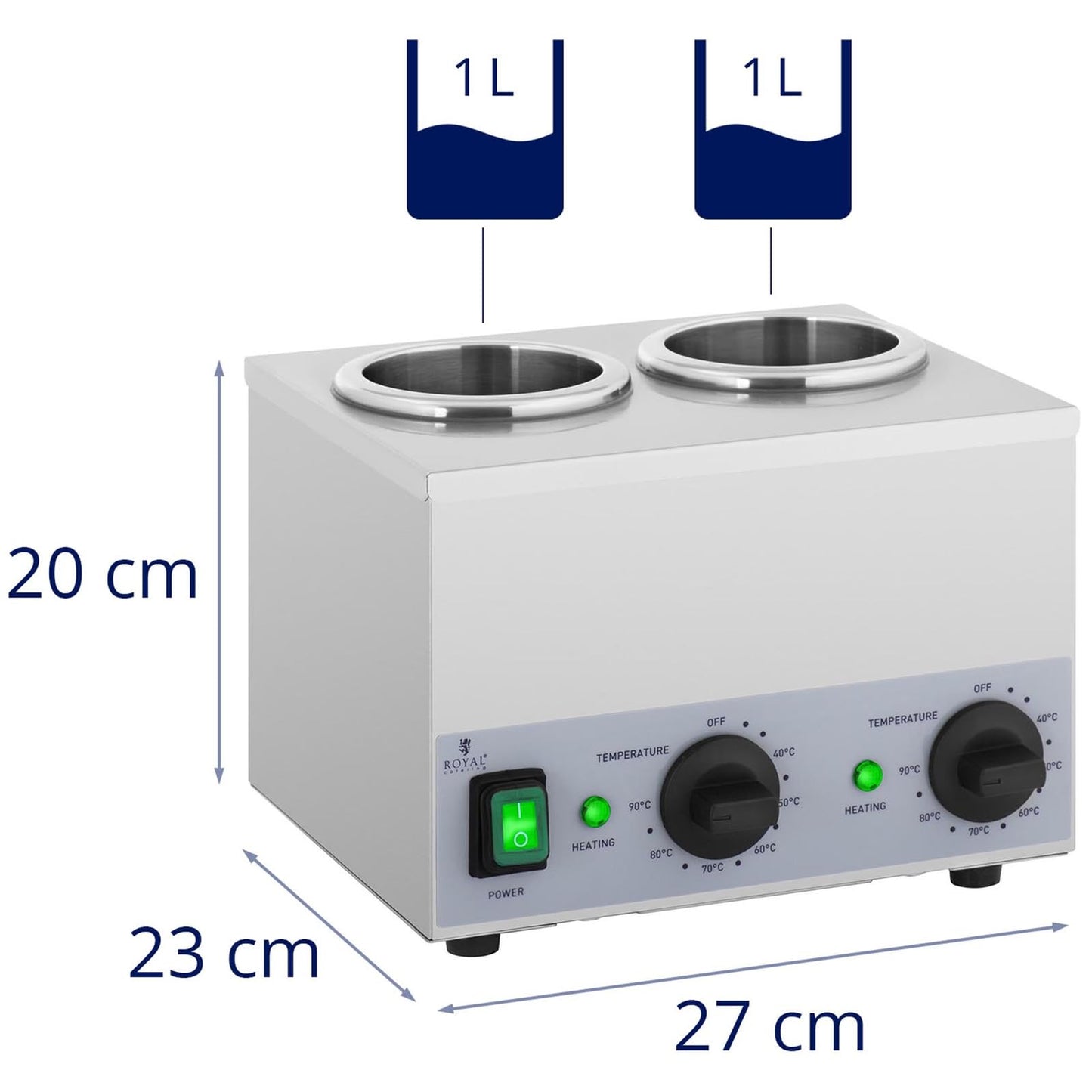 Royal Catering RCSW-16 Saucenwärmer 2 x 1 L Bedienfeld unten 40-90 °C 400 W Saucenwärmer Schokowärmer