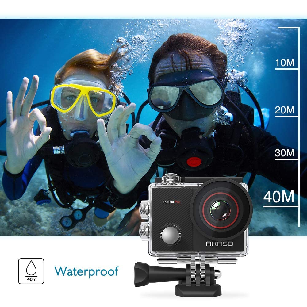 AKASO Action Cam 4K 20MP WiFi 40M Unterwasserkamera Wasserdicht Ultra HD Touchscreen Einstellbar Weitwinkel EIS Actioncam mit 2.4G Fernbedienung und 25 Zubehör Kit