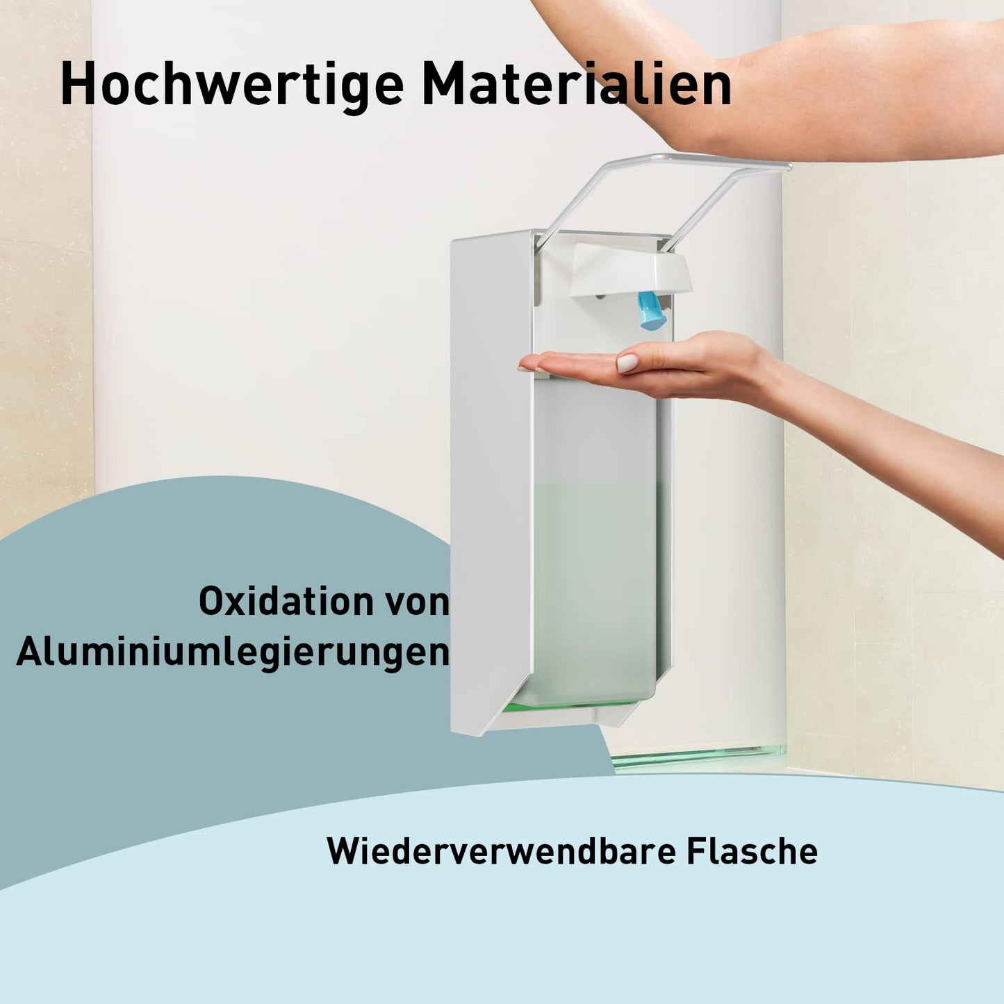 ITAX-WORLD Eurospender 1000ML 2 Packungen, Seifenspender Wandbefestigung, Seifenspender Mit Ellbogendruck Für Desinfektionsmittel Und Handseifen, Weißer Seifenspender, Aluminium