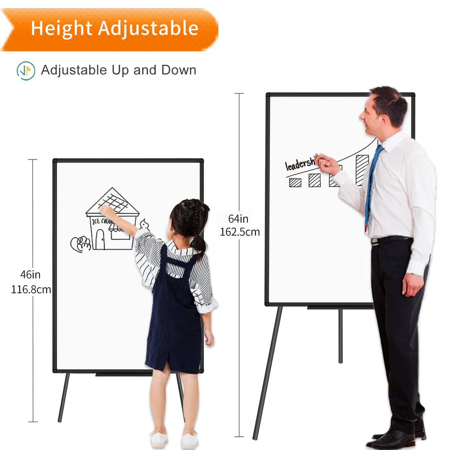 VIZ-PRO Magnetische Whiteboard-Staffelei Schwarz, 90 x 60 cm, Tragbares Trockenabwischbares Board, Höhenverstellbar für Schule, Büro und Zuhause