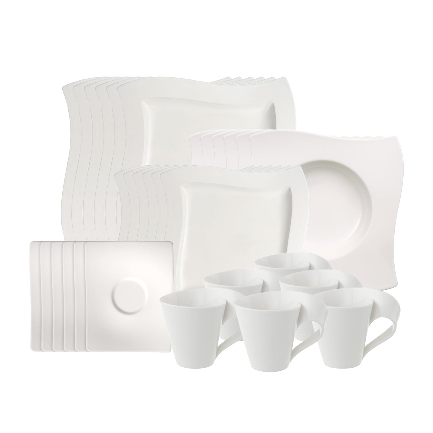 Villeroy & Boch – Newwave Basic Tafelservice 30 Teilig, Geschirr Set Für 6 Personen, Spülmaschinenfest, Geschirrset, Service, Teller, Tassen, Weiß, Keramik, Premium Porzellan