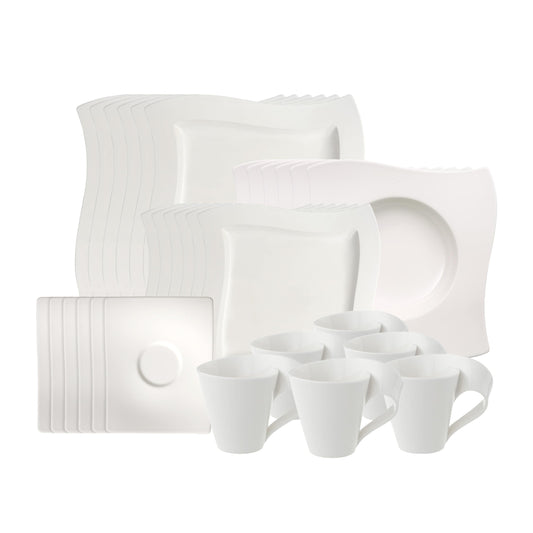 Villeroy & Boch – Newwave Basic Tafelservice 30 Teilig, Geschirr Set Für 6 Personen, Spülmaschinenfest, Geschirrset, Service, Teller, Tassen, Weiß, Keramik, Premium Porzellan