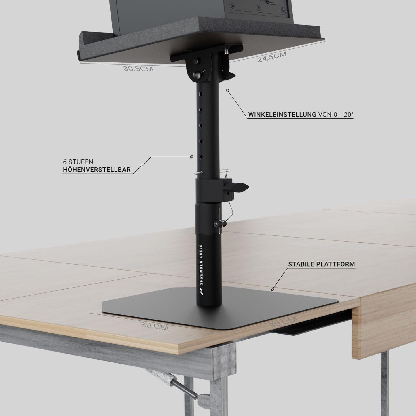 Stabiler Lautsprecher Boxen Ständer Set inkl. Schaumstoff Absorber - Robust und Neigbar +/-20°, Tragfähigkeit bis zu 28 kg - Ideal für Schreibtisch, Tonstudio oder DJ Tisch