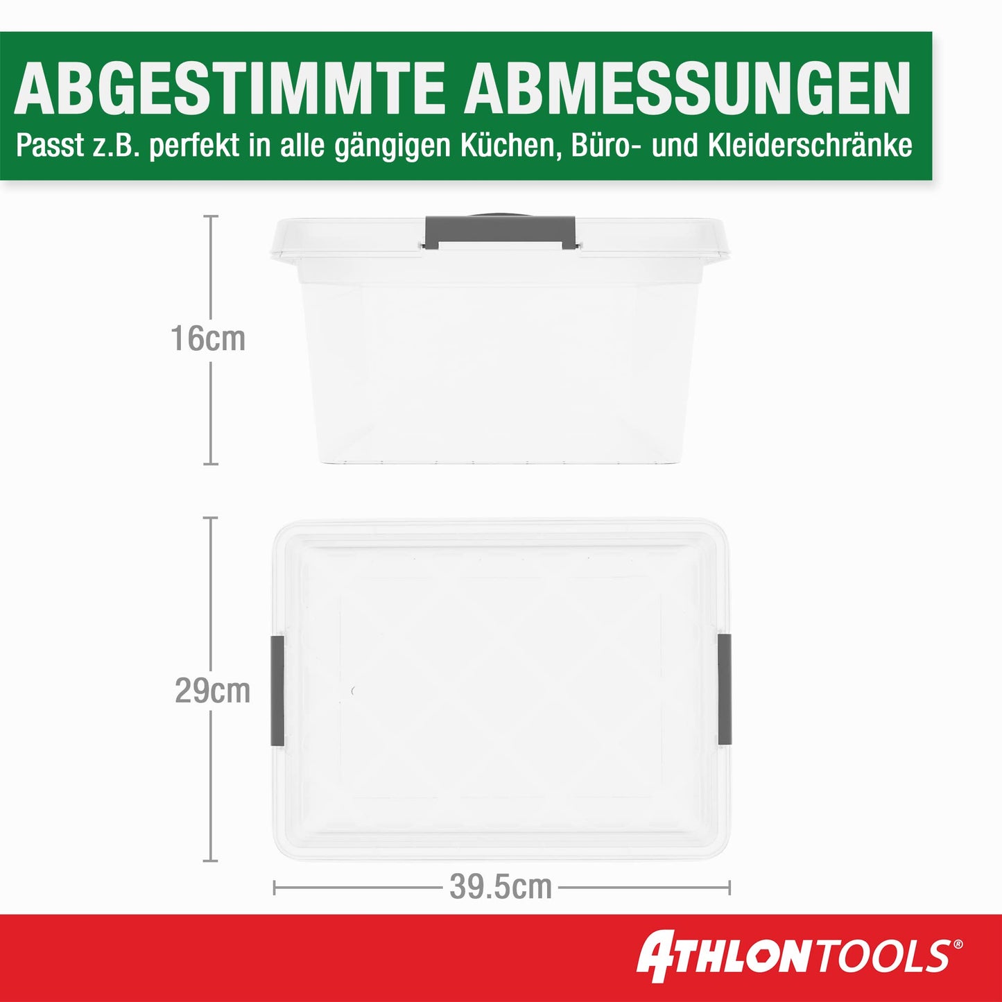 ATHLON TOOLS 4x 12.5 L Aufbewahrungsboxen mit Deckel, lebensmittelecht - Verschlussclips - 100% Neumaterial Plastik-Box transparent - Kleiderboxen stapelbar…