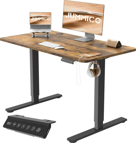 JUMMICO Höhenverstellbarer Schreibtisch Höhenverstellbar Elektrisch, Ergonomischer Steh-Sitz Tisch Stehpult Verstellbarer Computertisch,Stehschreibtisch Bürotisch Standing Desk,100 x 60 cm, Braun