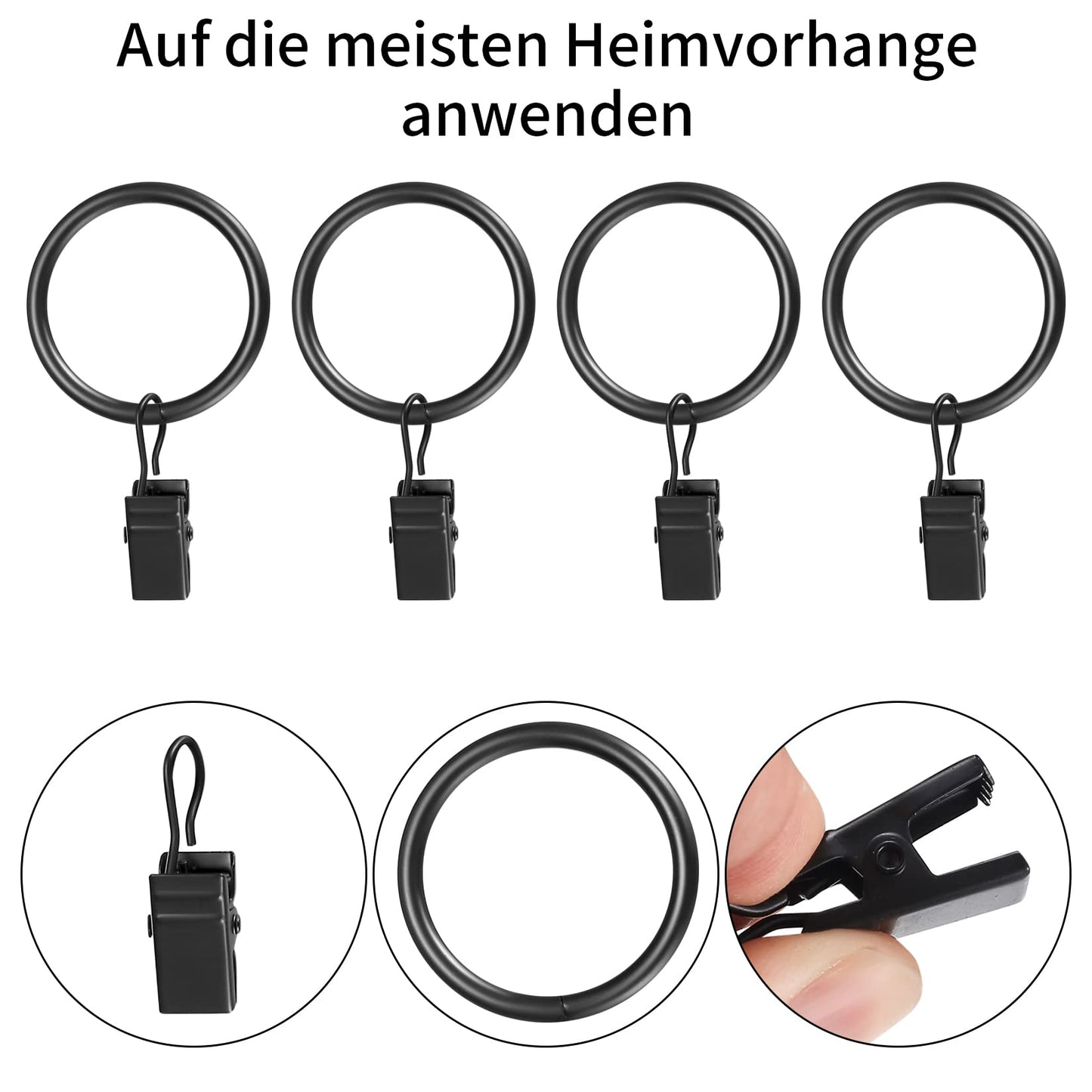 50 Stück Gardinenringe Vorhangringe, Vorhang Clips für Gardinenstange, Duschvorhang Metallklammern mit Clips Haken für Fenster Tür Duschvorhang