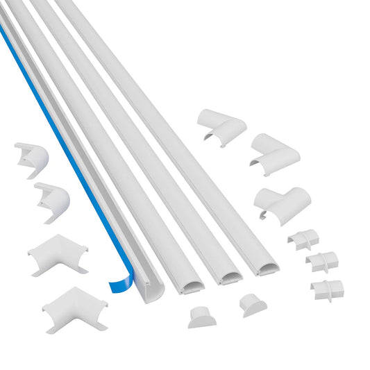 D-Line 2010KIT001 Micro+ Kabelkanal Selbstklebender, Halbrunde Kabelführungen - 20x10 mm 4 x 1 m Länge - Weiß