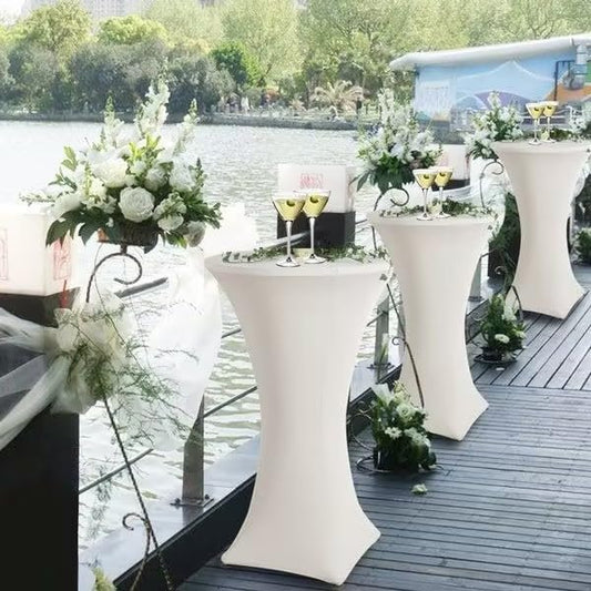 3 Stück Stehtisch Hussen 80cm,Hussen Stehtische weiß für Ø 80-85 cm Stehtische und Bistrotische, Stretch-Tischdecke mit Fußtaschen für Hochzeit Geburtstagsfeier Bankett(80 cm, weiß)