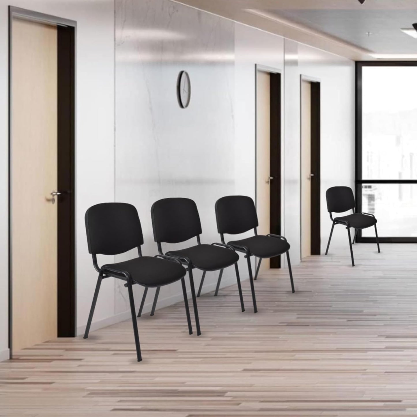 Topsit 8er-Set Stapelbare Besucherstühle Schwarz ohne Armlehnen, Metallgestell für Büro, Rezeption und Konferenz