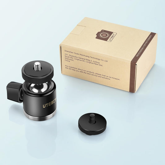 UTEBIT Mini Stativkopf Kugelkopf mit 1/4 Blitzschuhadapter 360° Drehbar Ball Head mit Kamera Hot Shoe Kugelgelenk Halter Kompatibel für Nikon, HTC Vive VR