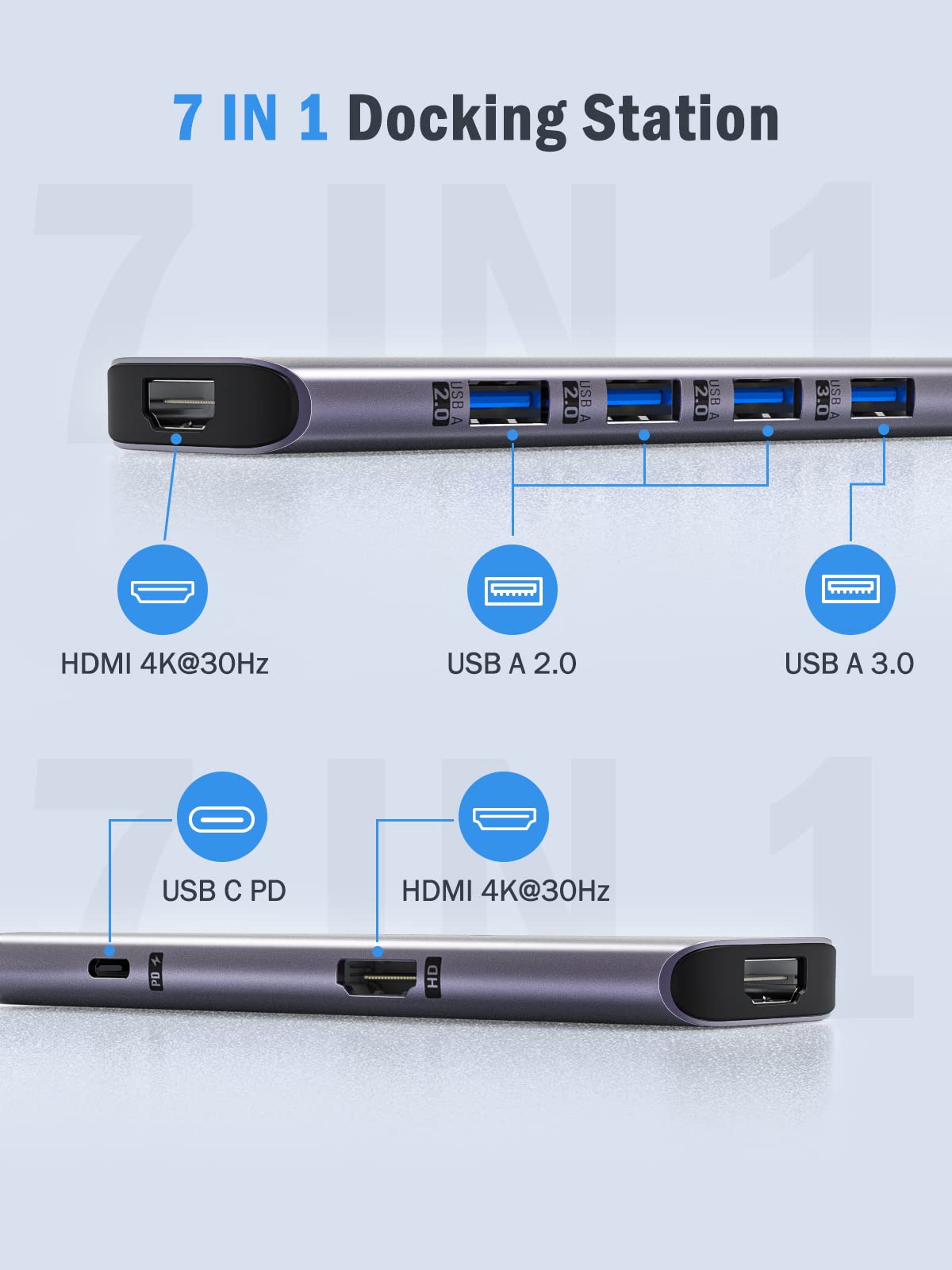 Docking Station USB C Hub, Aluminium Dockingstation Laptop 2 Monitore, Dual HDMI, 4 USB A 3.0&USB 2.0, 100W PD USB C Adapter für PC/Laptop/MacBook/Lenovo/HP/Surface