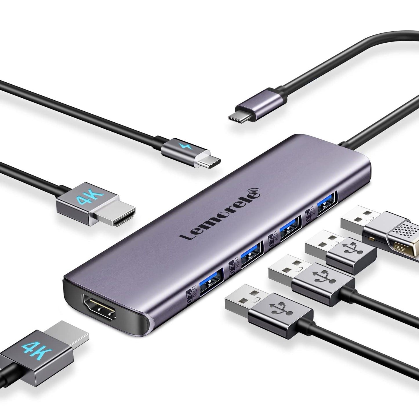 Docking Station USB C Hub, Aluminium Dockingstation Laptop 2 Monitore, Dual HDMI, 4 USB A 3.0&USB 2.0, 100W PD USB C Adapter für PC/Laptop/MacBook/Lenovo/HP/Surface