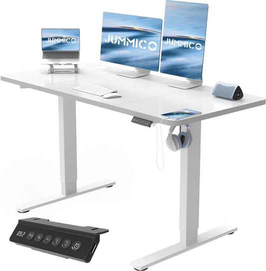 JUMMICO Höhenverstellbarer Schreibtisch mit USB-Ladeanschluss,Schreibtisch Höhenverstellbar Elektrisch, Steh-Sitz Tisch Stehpult Verstellbarer Computertisch,Standing Desk,120 x 60 cm, Weiß